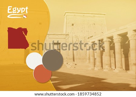 Travel template with Egyptian symbols and Philae Temple in background ready for your use.