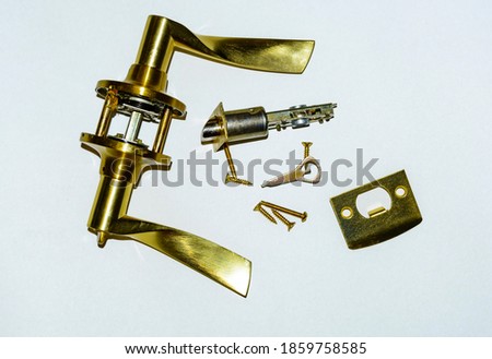 Internal door lock mechanism for home and office close-up. blurry focus