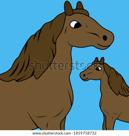 Illustration of Brown Horse Cartoon, Cute Funny Character, Flat Design