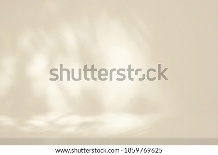 Leaves Shadow on Sail Champagne Color Wall with Shelf, Suitable for Product Presentation Backdrop, Display, and Mock up.