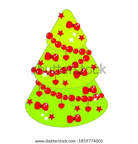 Christmas spruce decorated with baubles. New Year tree vector clip art.