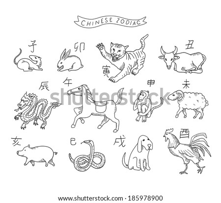 Chinese zodiac in vector isolated  on a white background.