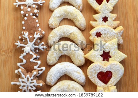 Delicious homemade gingerbreads, linzer cookies and vanilla rolls - favorite Czech Christmas cookies