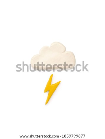 cloud with lightning from plasticine on white background
