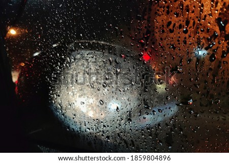 rain drop on the window in the night