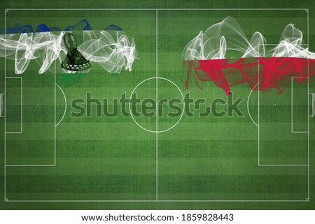 Lesotho vs Poland Soccer Match, national colors, national flags, soccer field, football game, Competition concept, Copy space
