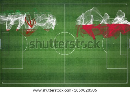Iran vs Poland Soccer Match, national colors, national flags, soccer field, football game, Competition concept, Copy space