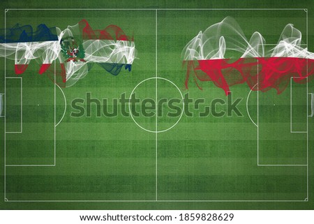 Dominican Republic vs Poland Soccer Match, national colors, national flags, soccer field, football game, Competition concept, Copy space