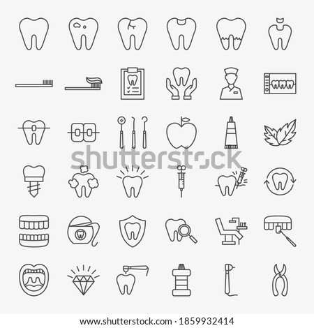 Dental Line Icons Set. Vector Thin Outline Dentist Symbols.