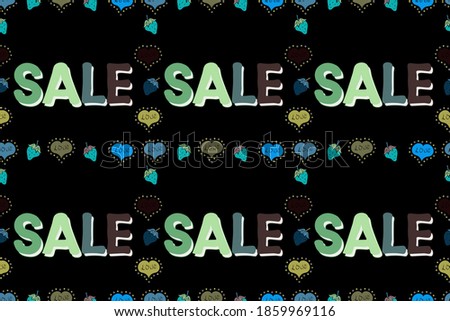 Raster illustration. Seamless pattern. Lettering. End of season special offer banner. Sale banner template design, Mega sale special offer. Picture in black, blue and green colors.