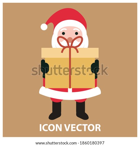 Christmas cartoon illustration isolated on color background. Cute Santa character with gifts. For Christmas cards, banners, label, tags, etc.