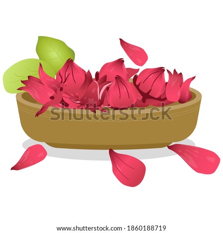 Roselle and its leaves were put in brown containers. Flower, Bird Flower, Leaf Leaves