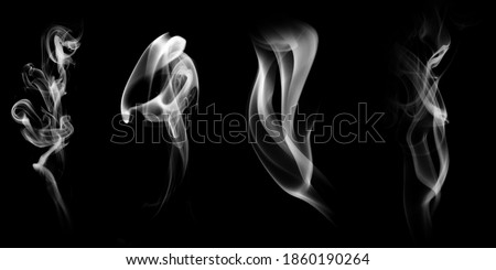 set of natural white smoke isolated on black background