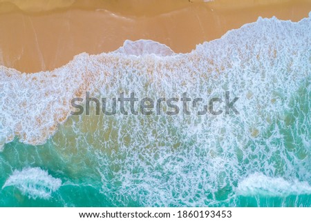Aerial view ocean wave beach, beautiful landscape, travel and vacation.