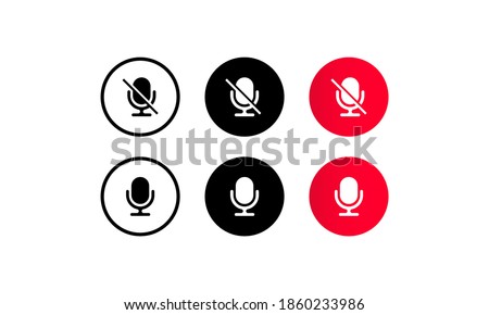 Microphone icon button set. Audio voice recording on off mute symbol. Basic icons for video conference, webinar and video chat. Vector illustration for web services, application or websites