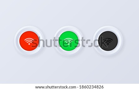 Wifi signal button icon set. Wi fi button, sign, badge in 3d style. Wireless connection. Vector EPS 10. Isolated on white background.