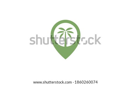 simple palm with pin map location  logo vector icon illustration design