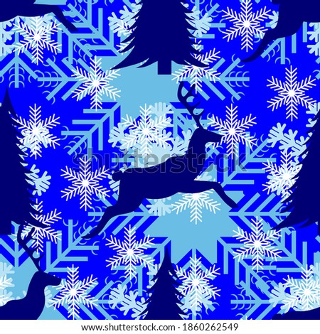 deer and snowflakes, seamless pattern, vector illustration
