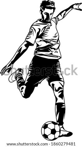 Football player kick a ball vector cartoon  line art outline illustration