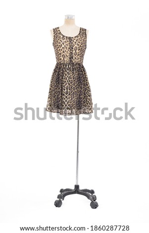 female in Leopard Seamless Pattern.sundress dress on a full dummy isolated-white background