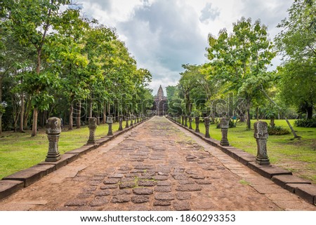 Prasat Hin Phanom Rung, large, located on a high mountain in the middle of a deep forest built in the ancient Khmer period in Buriram, Thailand. Royalty-Free Stock Photo #1860293353