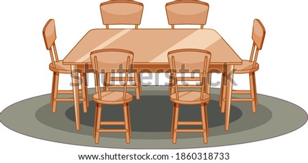Wooden table and chair cartoon style isolated on white background illustration