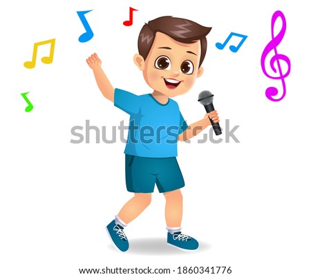 cute boy kid singing song vector