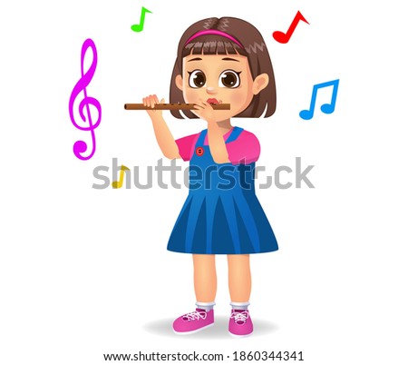 cute girl playing flute vector
