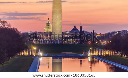 Sunset shot of Washington monument in Washington, D.C. USA 