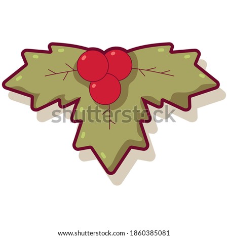 Holly berry leaves vector cartoon illustration isolated on a white background.
