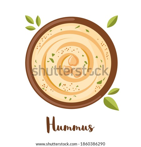 Chickpeas hummus icon in flat style isolated on white background. Traditional arabic food. Vegetarian vegan meal. Vector illustration. Royalty-Free Stock Photo #1860386290