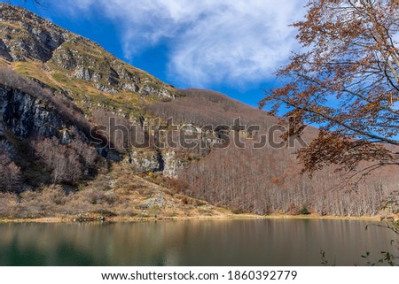 Beautiful view of Lake Santo Modenese on a sunny autumn day, Pievepelago, Italy