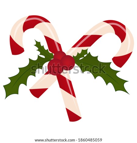 sugar canes and holly - christmas symbol, vector element, sweets