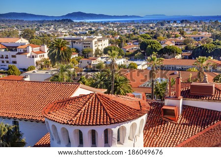 Court House Buildings Orange Roofs Pacific Ocean Santa Barbara California 