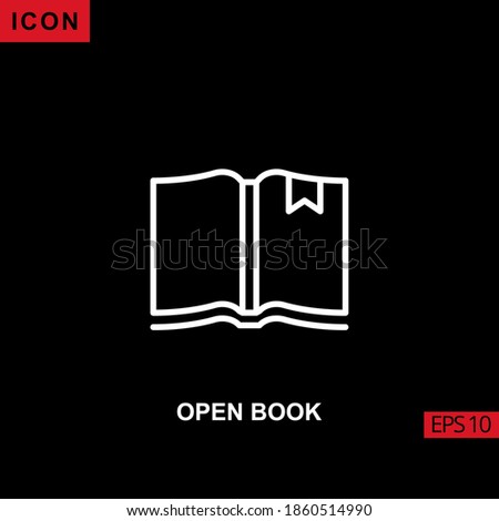 Open book icon outline, line, lineal or linear on black background. Illustration for graphic, print media interfaces and web design.