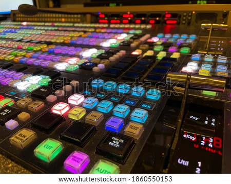 Main editing panel in a tv control room for live broadcast