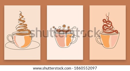 wall art Continuous lines, coffee, latte, art, heart, hand drawn, simple lines, vector illustration