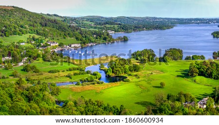 A view of Lake Windermere taken from above the village of Ambleside in the English Lake District.. 