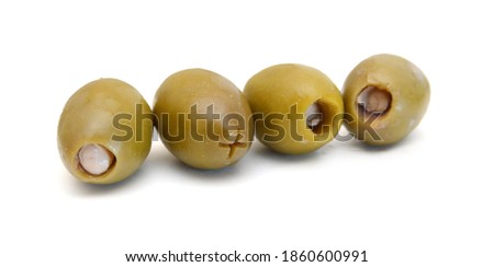 Olives on twig isolated on white background