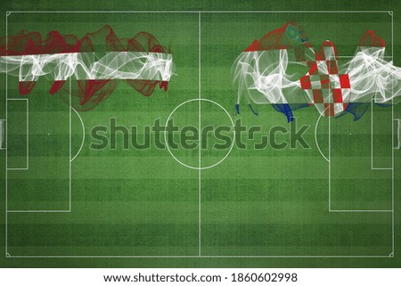 Latvia vs Croatia Soccer Match, national colors, national flags, soccer field, football game, Competition concept, Copy space