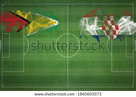 Guyana vs Croatia Soccer Match, national colors, national flags, soccer field, football game, Competition concept, Copy space