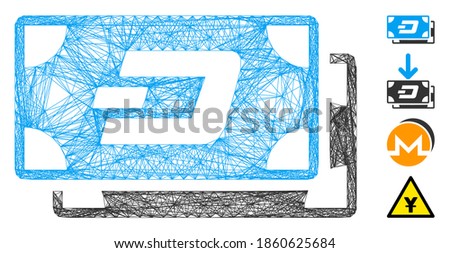 Vector net Dash banknotes. Geometric wire frame flat net made from Dash banknotes icon, designed with crossed lines. Some bonus icons are added.