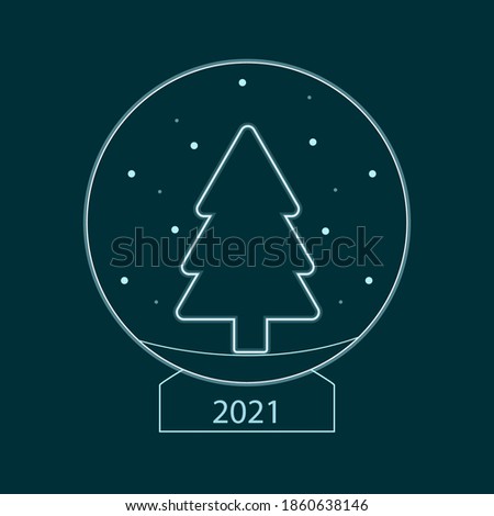 snow globe with neon Christmas tree on dark background vector image
