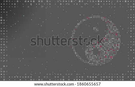 Abstract futuristic frame on the technology of white dots and circles. On the right is the yin yang symbol filled with bright dots. Vector illustration on black background with stars
