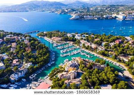 Aerial view, marina of Santa Ponsa, Calvia region, Mallorca, Balearic Islands, Spain Royalty-Free Stock Photo #1860658369