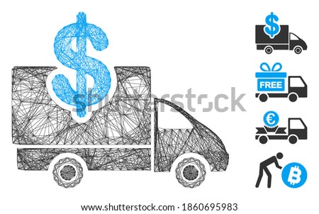 Vector wire frame transportation costs. Geometric wire frame 2D net made from transportation costs icon, designed from crossed lines. Some bonus icons are added.