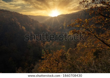 A beautiful view of a colorful autumn forest in a canyon. Picture from Soderasen national park in Scania county, southern Sweden