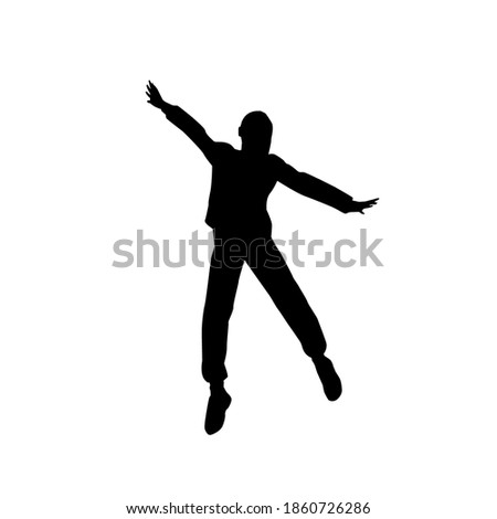Black children vector silhouette of the jumping sporty kid 