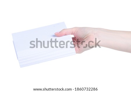 Stack Photo paper in hand on white background isolation