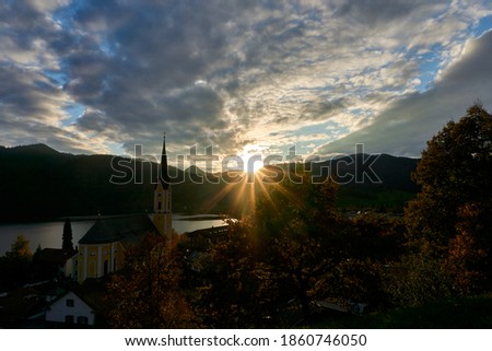 Church at sunset over Schliersee  